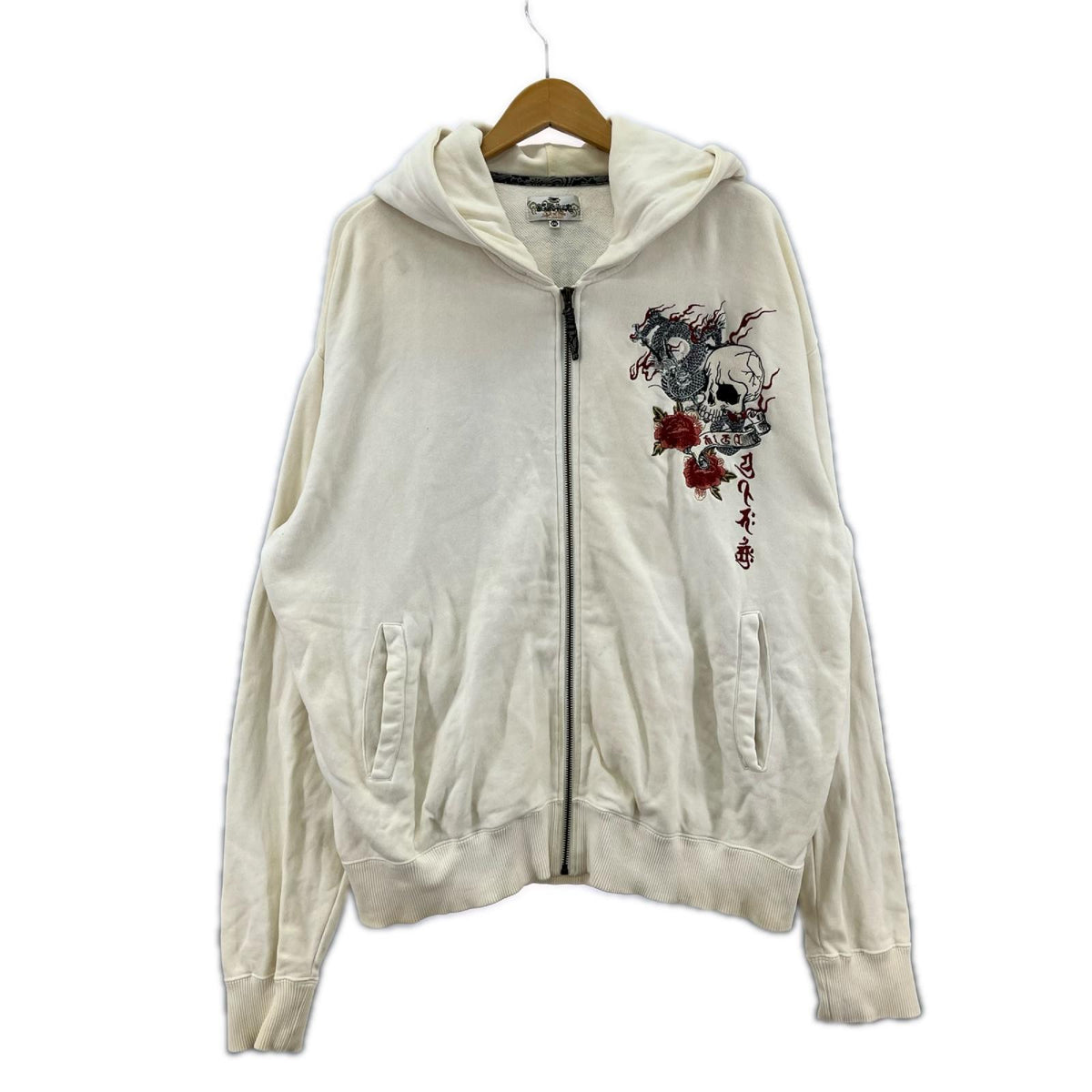 パーカー 絡繰魂 龍 髑髏刺繍 WHT XXL ホワイト
