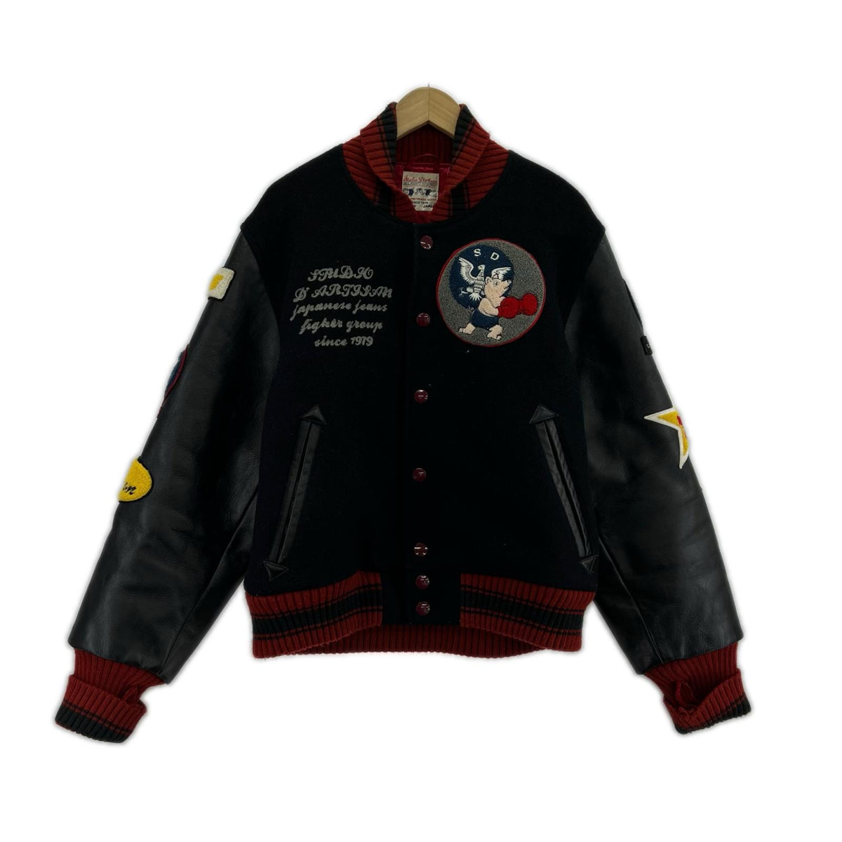 ジャケット ワッペン レザースタジャン L ブラック