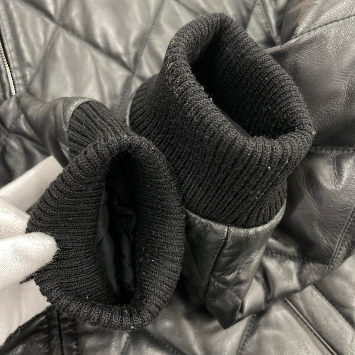 レザージャケット シープスキン キルティングレザーダウンジャケット BLK L L ブラック