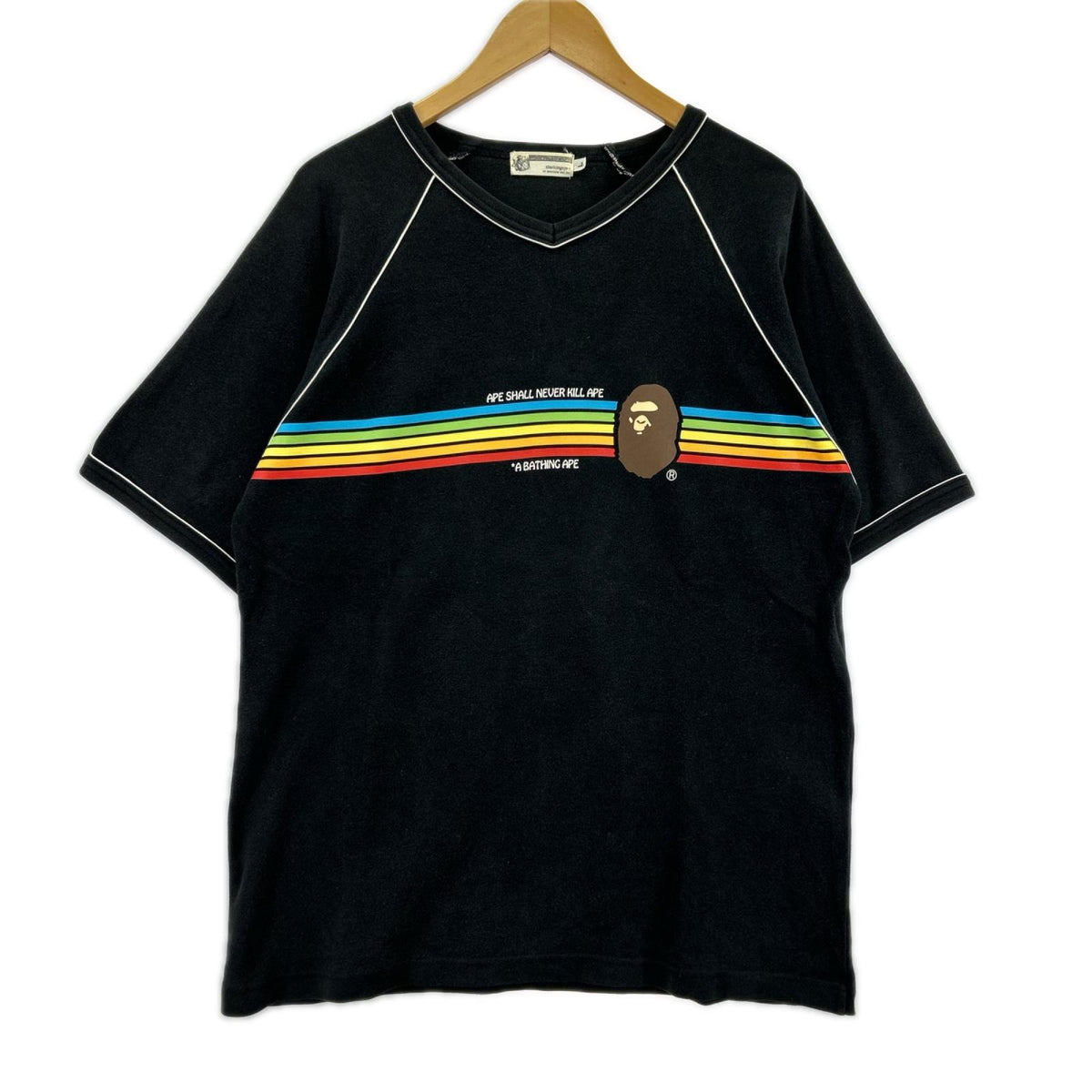 半袖Ｔシャツ 90S ﾚｲﾝﾎﾞｰｸﾞﾗﾌｨｯｸ ﾎﾜｲﾄﾗｲﾝ 黒 (L) L ブラック