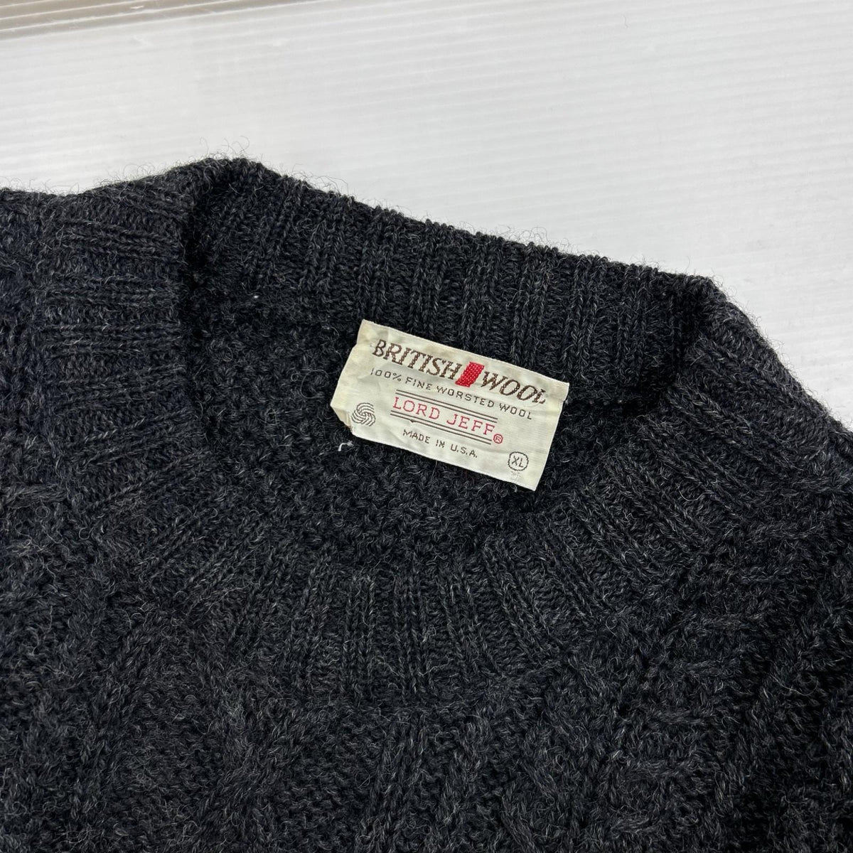 ニット 80S USA製 LORD JEFF ｳｰﾙ 黒 (XL) グレー