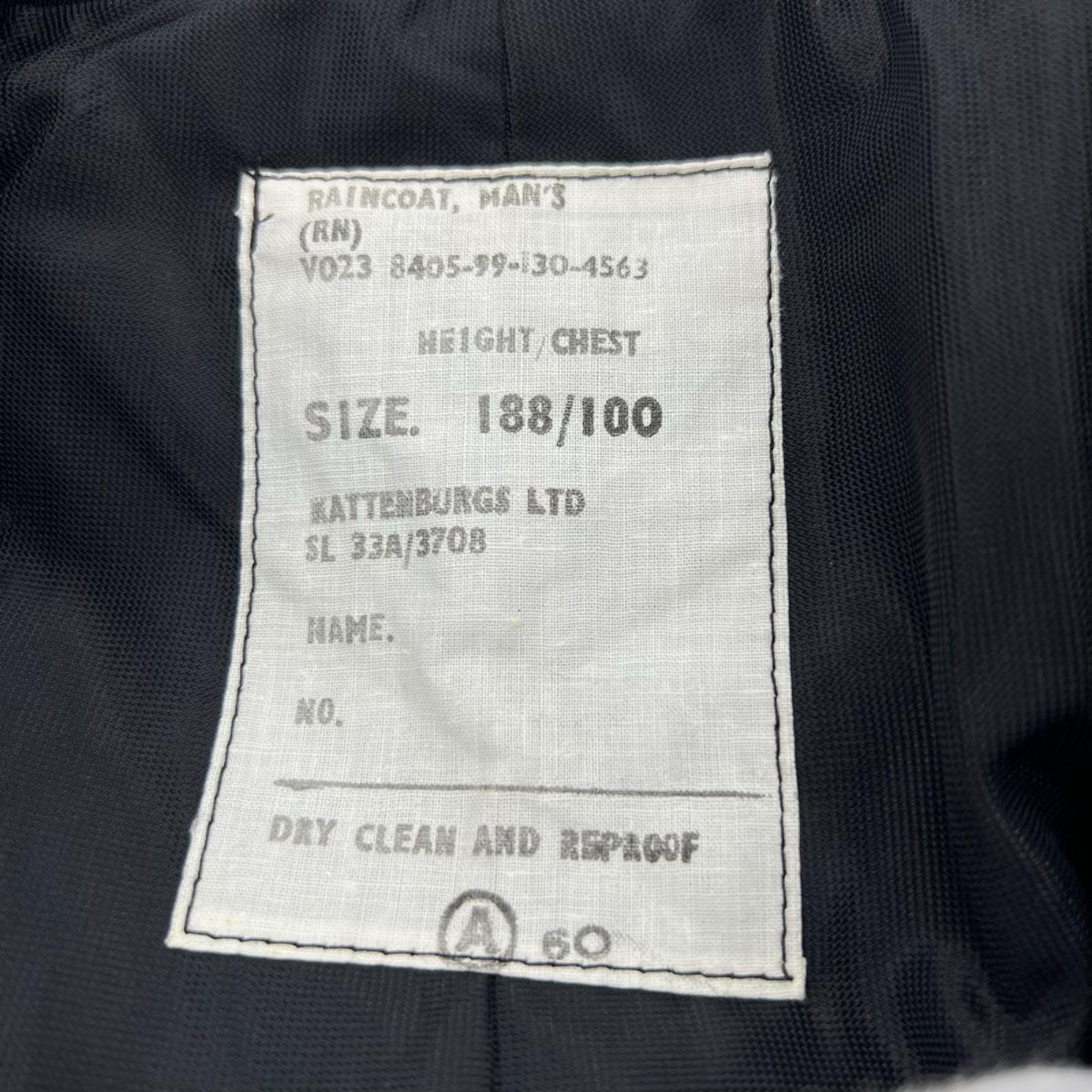 ミリタリージャケット 70s ｲｷﾞﾘｽ軍 ｽﾃﾝｶﾗｰ RAINCOAT ｳｰﾙｷﾞｬﾊﾞ 紺 ブラック