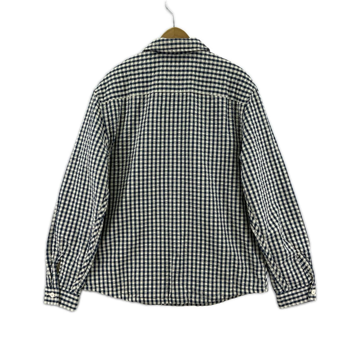 ジャケット シアサッカー チェック 中綿ジャケット 青 白 M M
