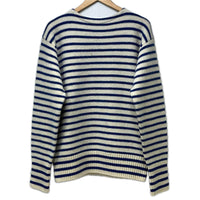 ニット N.O.UN/TRICOT ﾎﾞｰﾀﾞｰｳｰﾙﾆｯﾄ L ﾌﾞﾙｰ×ｱｲﾎﾞﾘｰ L