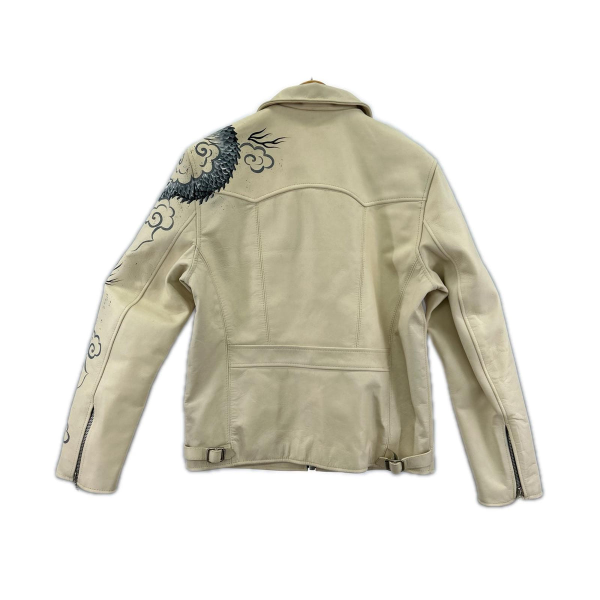 レザージャケット ZEN CLOTHING ﾄﾞﾗｺﾞﾝﾍﾟｲﾝﾄ WHT L L ホワイト