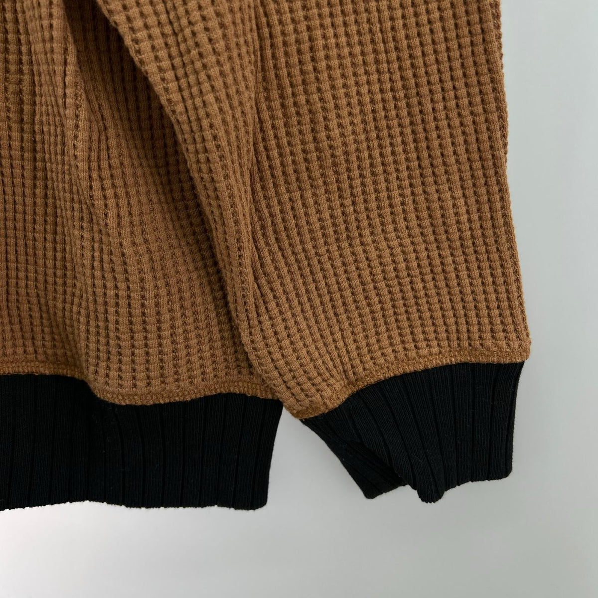 長袖Ｔシャツ Waffle Half Zip 茶 (XL) ブラウン