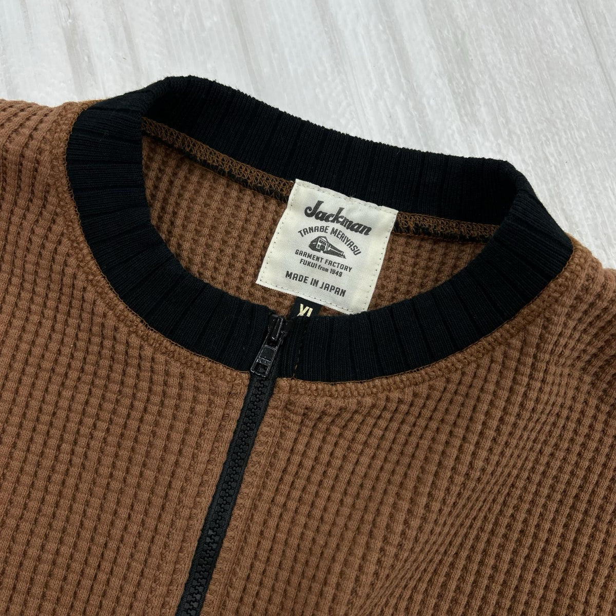 長袖Ｔシャツ Waffle Half Zip 茶 (XL) ブラウン