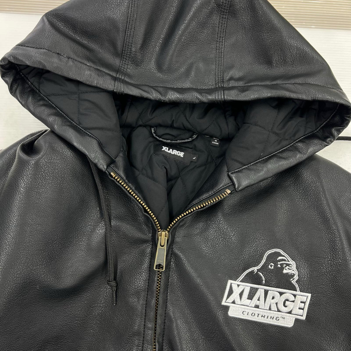 ブルゾン FAUX LEATHER HOODED WORK JACKET 黒 L L ブラック