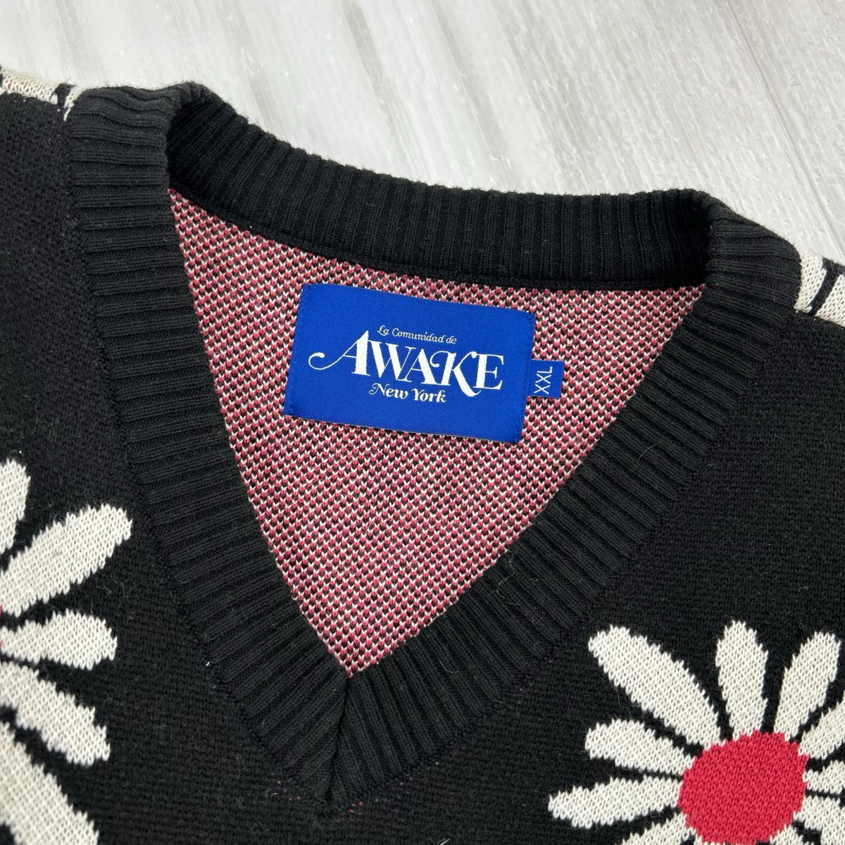ニット AWAKE New York 花柄ﾆｯﾄﾍﾞｽﾄ BLK XXL ブラック
