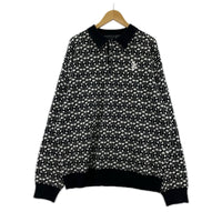 ニット 幾何学模様 L/S ﾆｯﾄﾎﾟﾛ BLK XL ブラック
