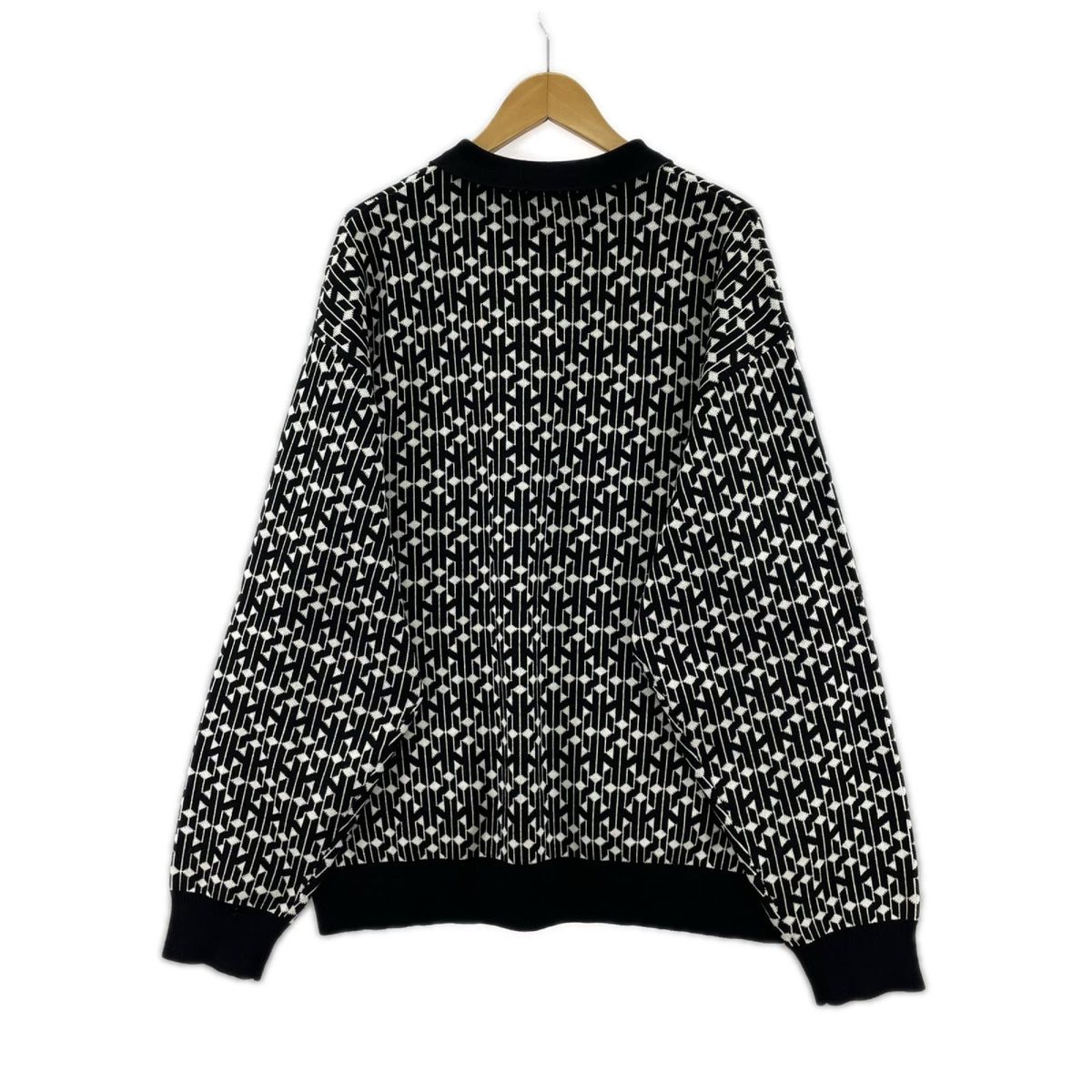 ニット 幾何学模様 L/S ﾆｯﾄﾎﾟﾛ BLK XL ブラック