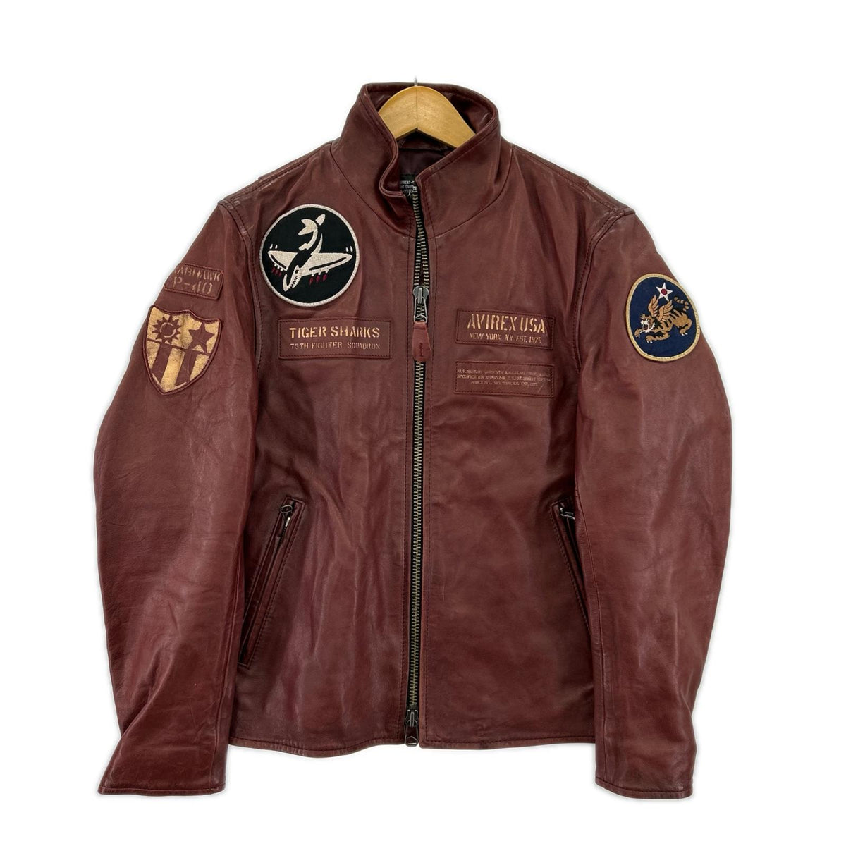 レザージャケット AGED WAPPEN STAND ZIP RIDERS (L) M レッド