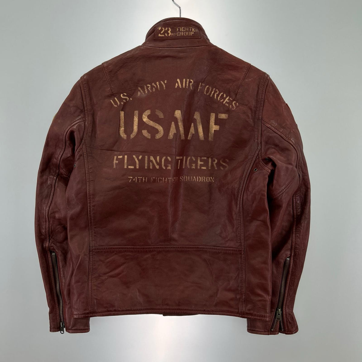 レザージャケット AGED WAPPEN STAND ZIP RIDERS (L) M レッド