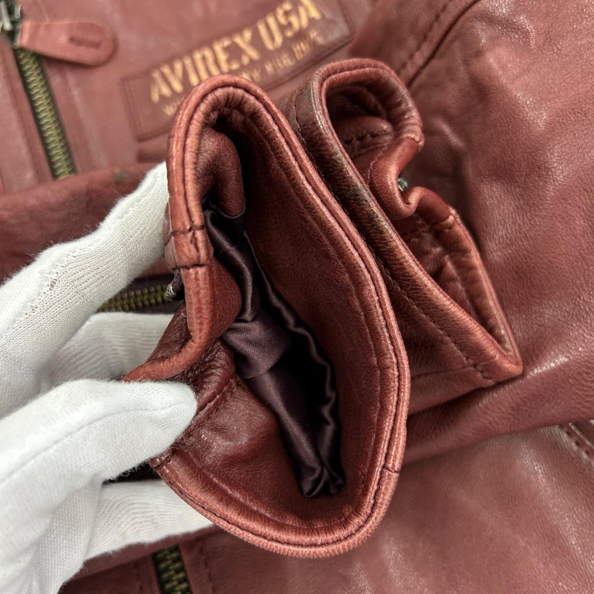 レザージャケット AGED WAPPEN STAND ZIP RIDERS (L) M レッド