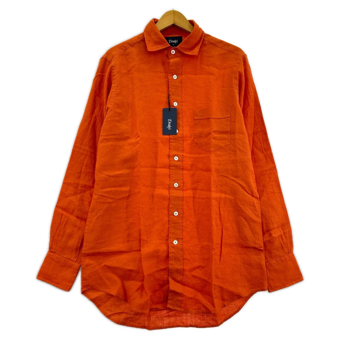 長袖シャツ Drake’s Linen Summer Shirt ｵﾚﾝｼﾞ (M) M オレンジ