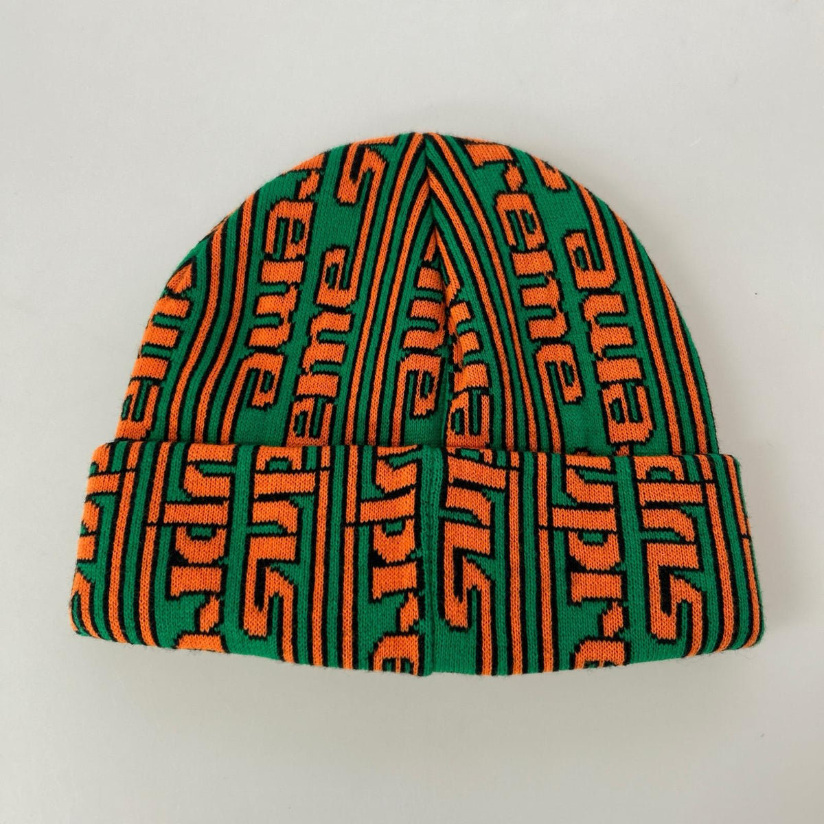 ニットキャップ 23FW Vertical LogoBeanie 総柄 緑 マルチカラー