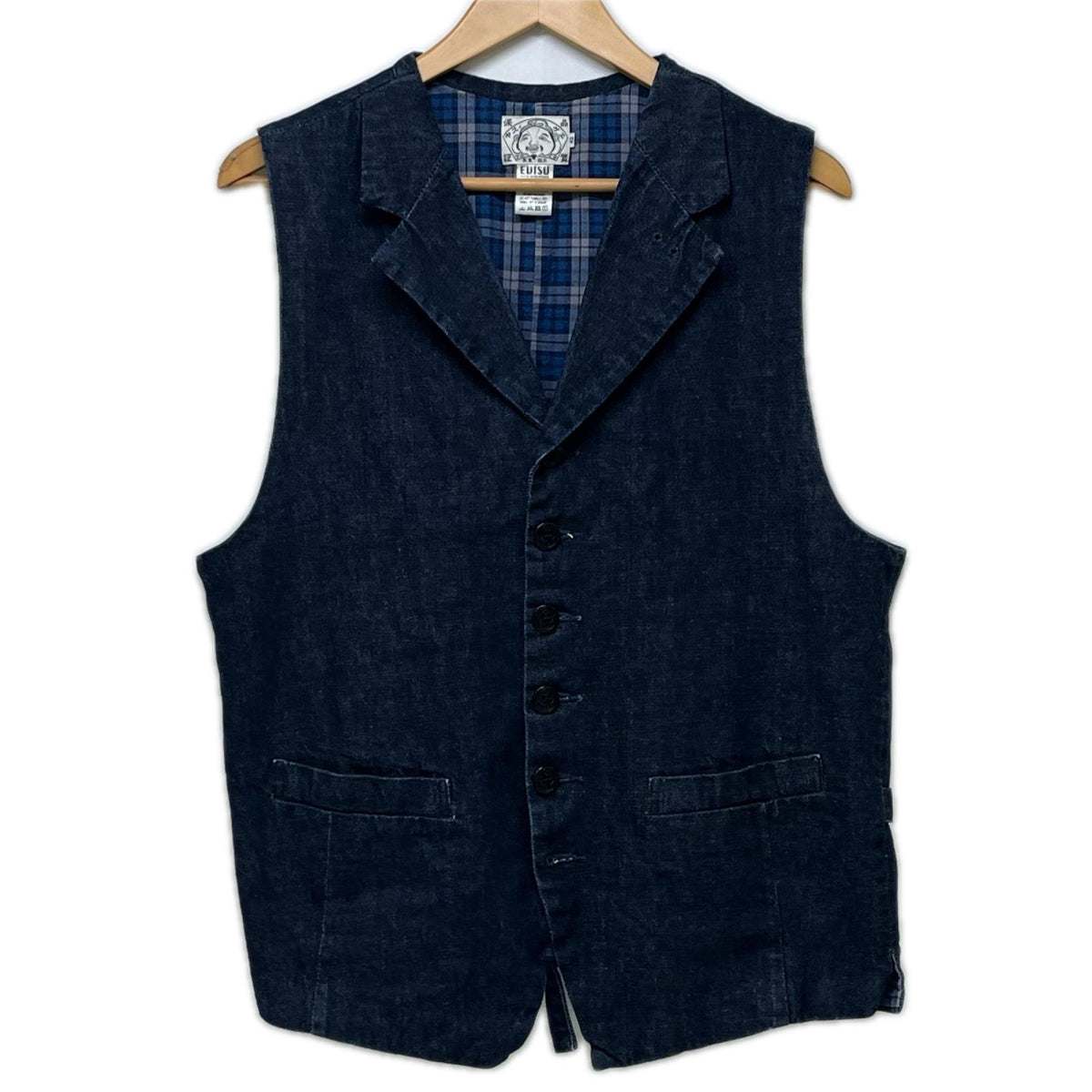 ベスト EVISU ﾃﾞﾆﾑﾍﾞｽﾄ size42 ｲﾝﾃﾞｨｺﾞ 裏地ﾁｪｯｸ 42