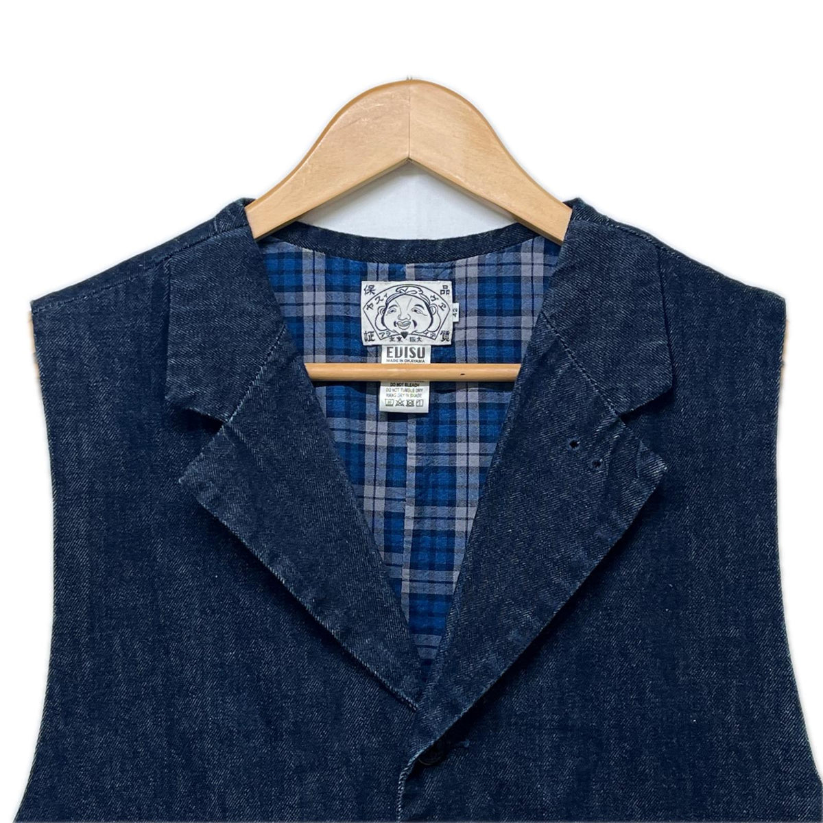 ベスト EVISU ﾃﾞﾆﾑﾍﾞｽﾄ size42 ｲﾝﾃﾞｨｺﾞ 裏地ﾁｪｯｸ 42