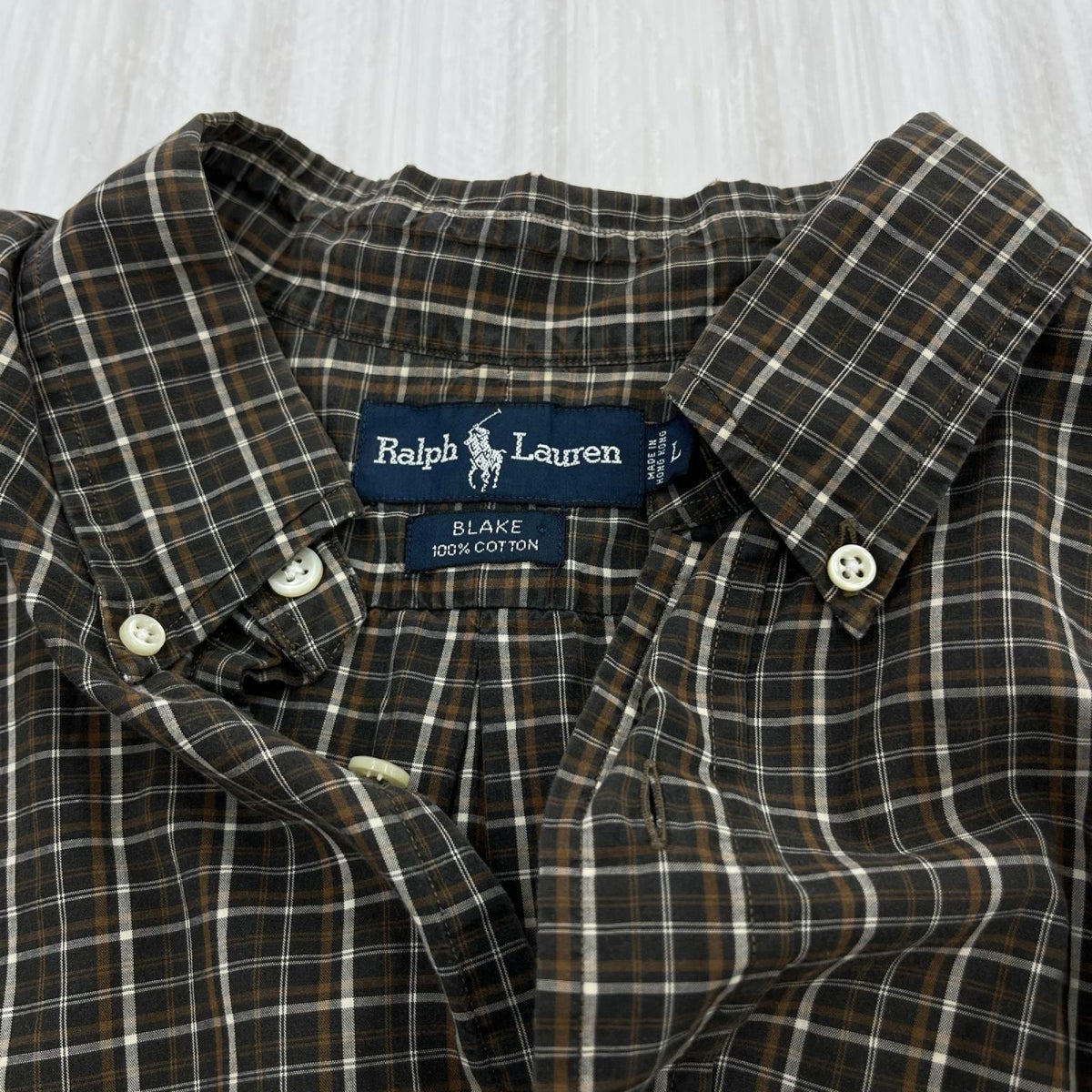 半袖シャツ BLAKE ｺｯﾄﾝ ﾁｪｯｸ 茶 (L) L ブラウン