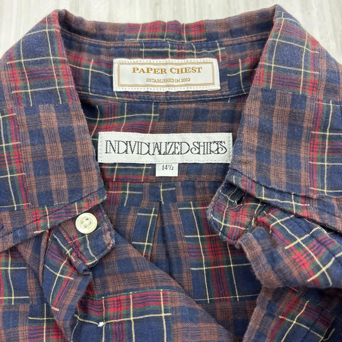 半袖シャツ PAPER CHEST ﾁｪｯｸP/Oｼｬﾂ NVY 14.5 マルチカラー