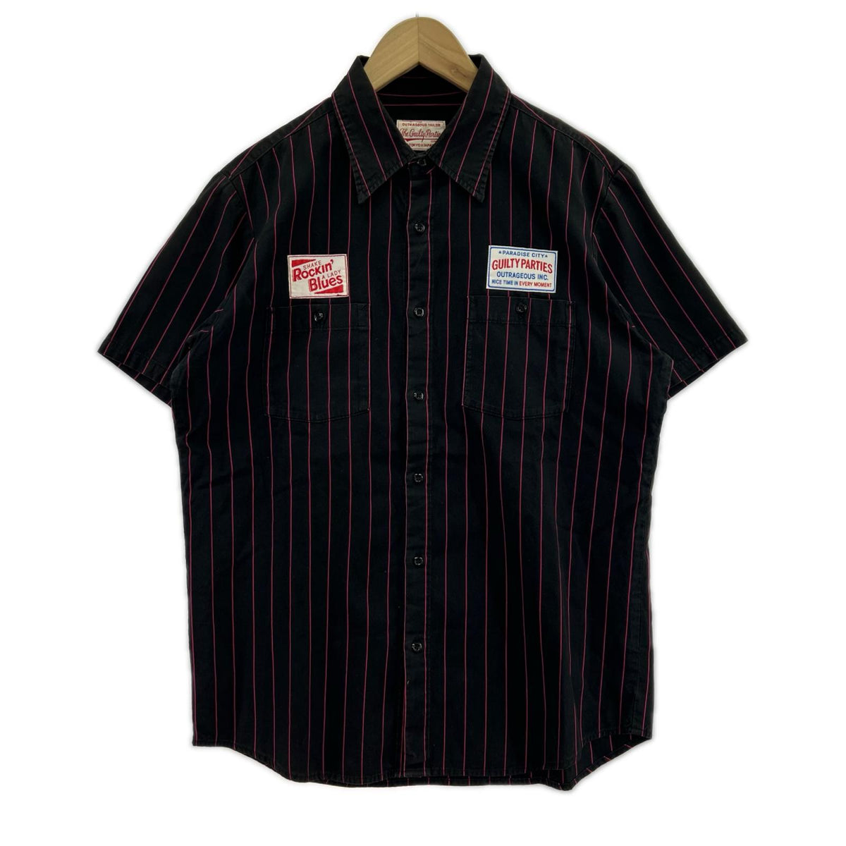 半袖シャツ ﾜｰｸｼｬﾂ ｽﾄﾗｲﾌﾟ BLK L L ブラック