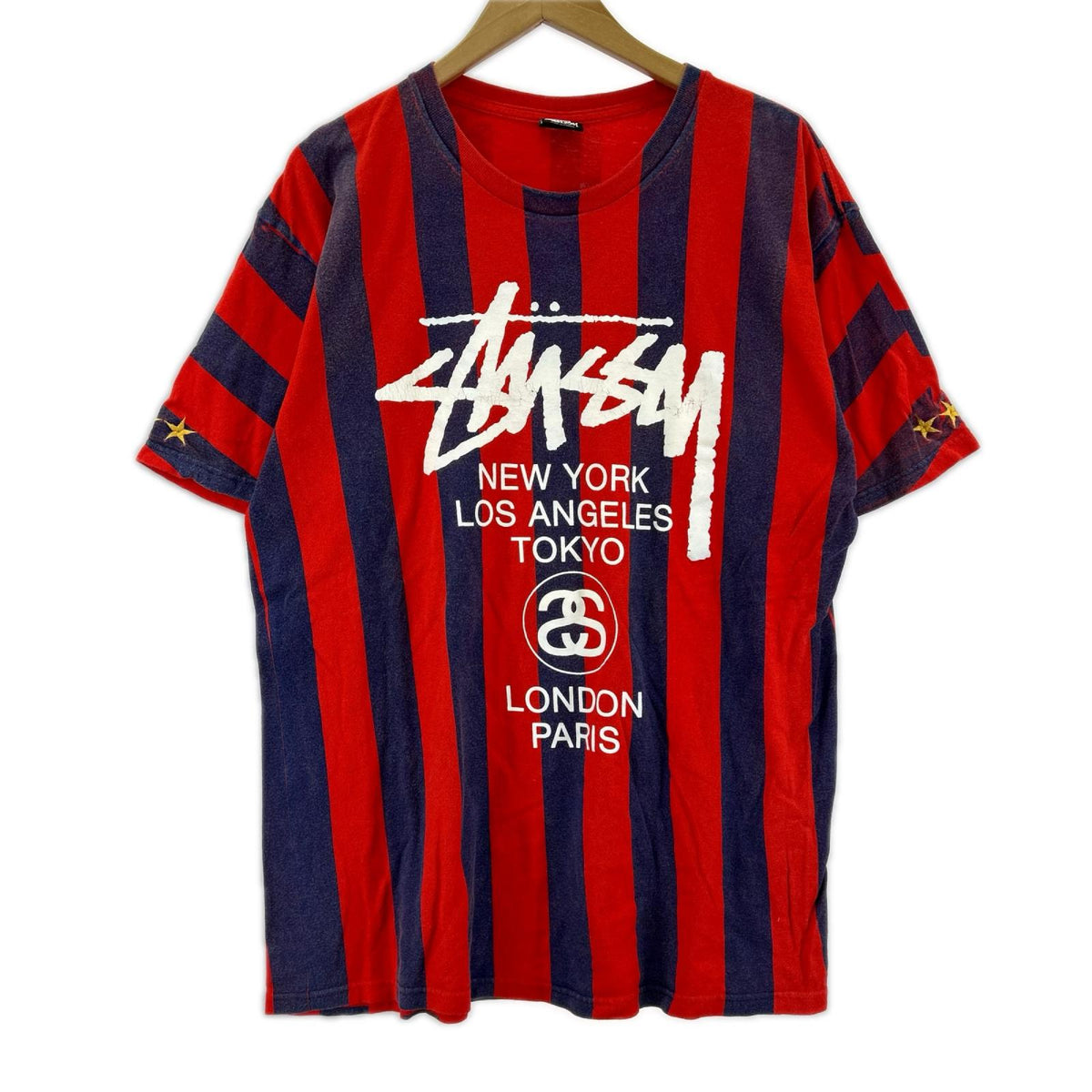 半袖Ｔシャツ WORLD TOUR TEE ｽﾄﾗｲﾌﾟ 赤紺 (L) L