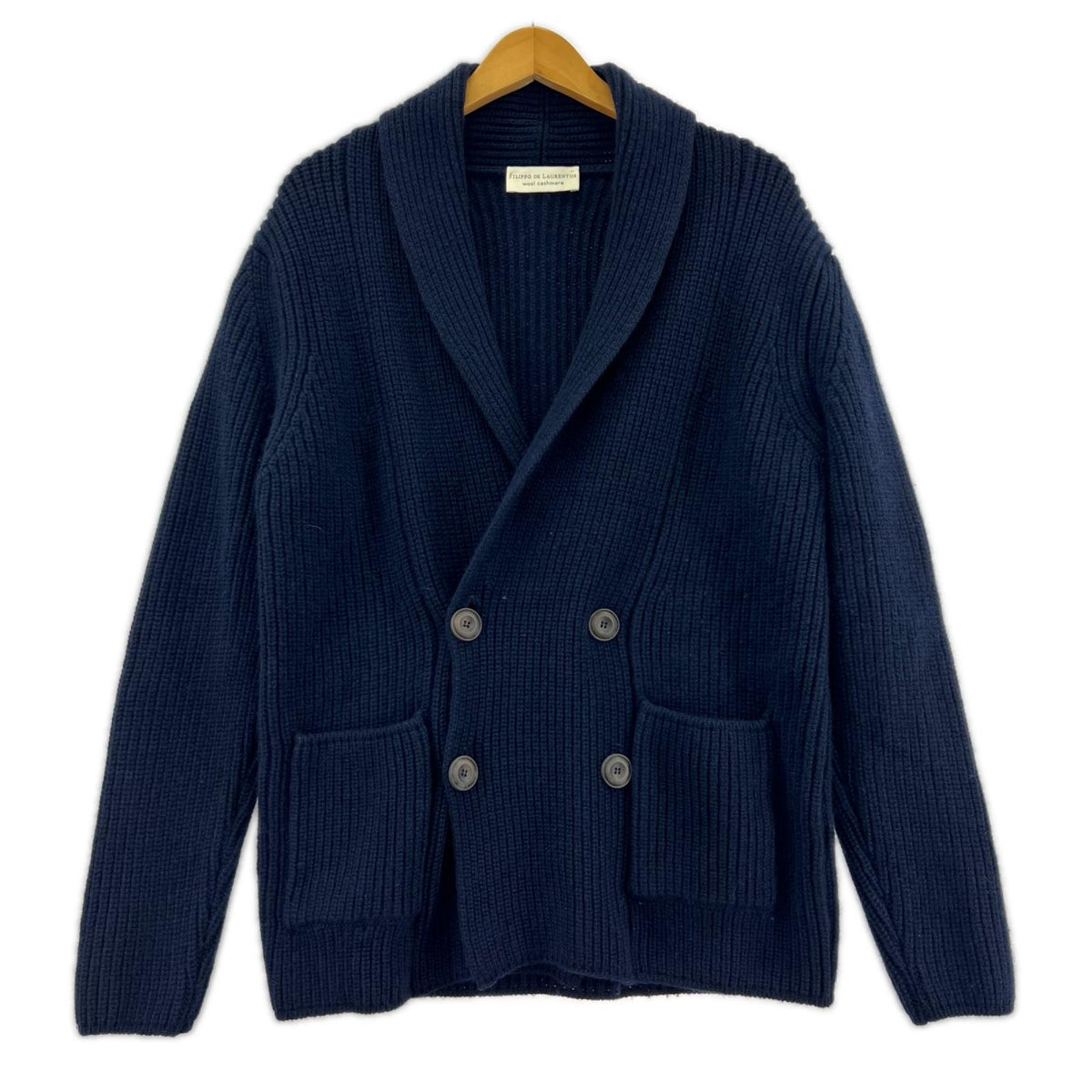 カーディガン FILIPPO DE LAUREN ｳｰﾙｶｼﾐﾔ ﾀﾞﾌﾞﾙﾆｯﾄｼﾞｬｹｯﾄ 46 紺 46 ネイビー