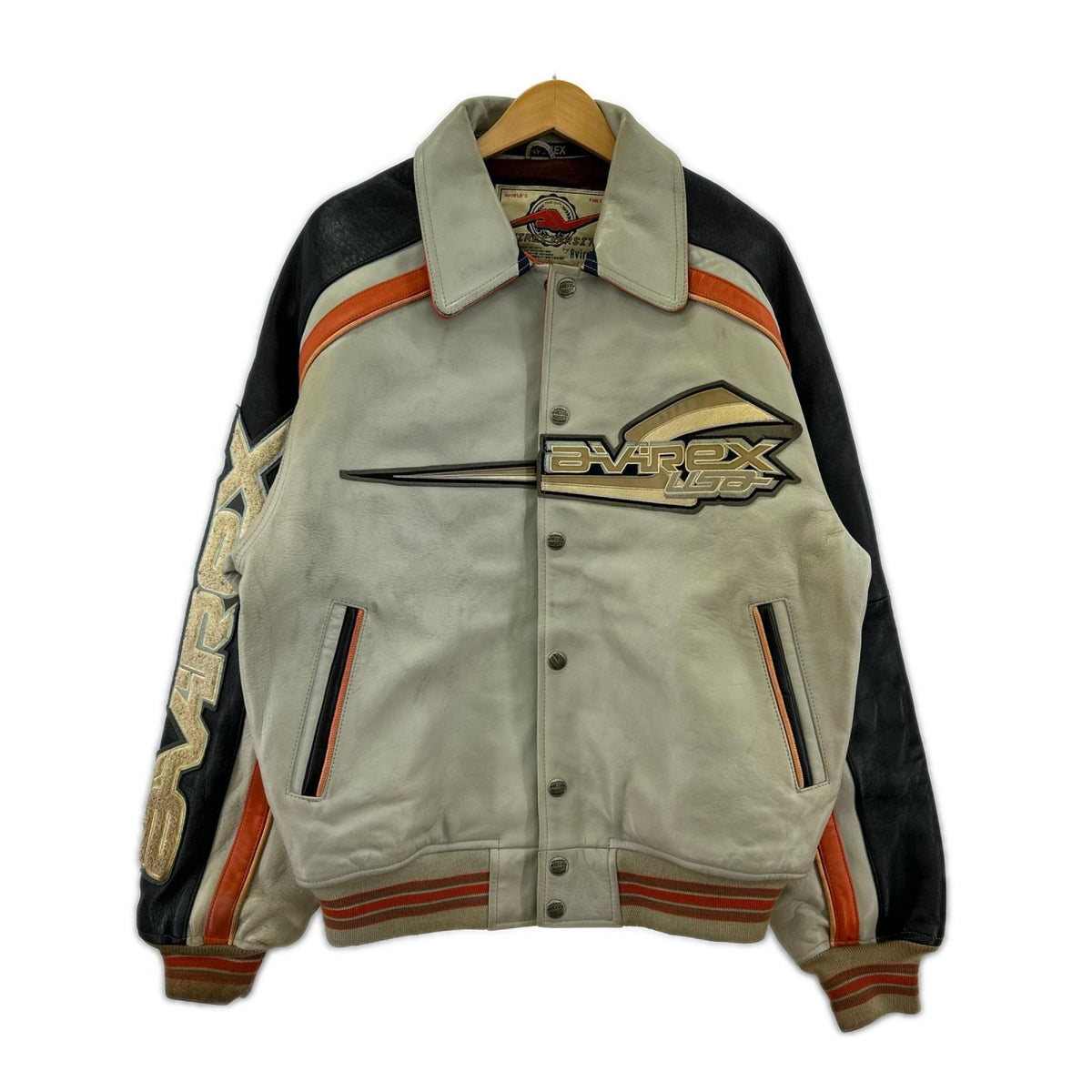 レザージャケット AVIREX VARSITY 羊革 (M) ホワイトレザー M