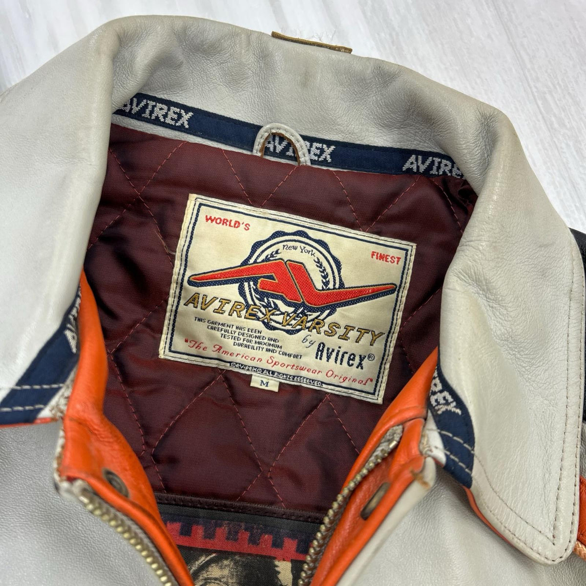 レザージャケット AVIREX VARSITY 羊革 (M) ホワイトレザー M