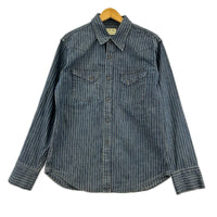 長袖シャツ UES WEAR WELL ｽﾄﾗｲﾌﾟｳｴｽﾀﾝｼｬﾂ ｲﾝﾃﾞｨｺﾞ (2) 2 ネイビー
