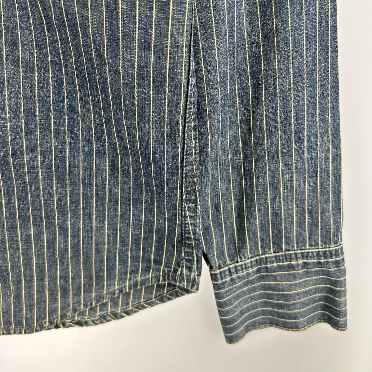 長袖シャツ UES WEAR WELL ｽﾄﾗｲﾌﾟｳｴｽﾀﾝｼｬﾂ ｲﾝﾃﾞｨｺﾞ (2) 2 ネイビー