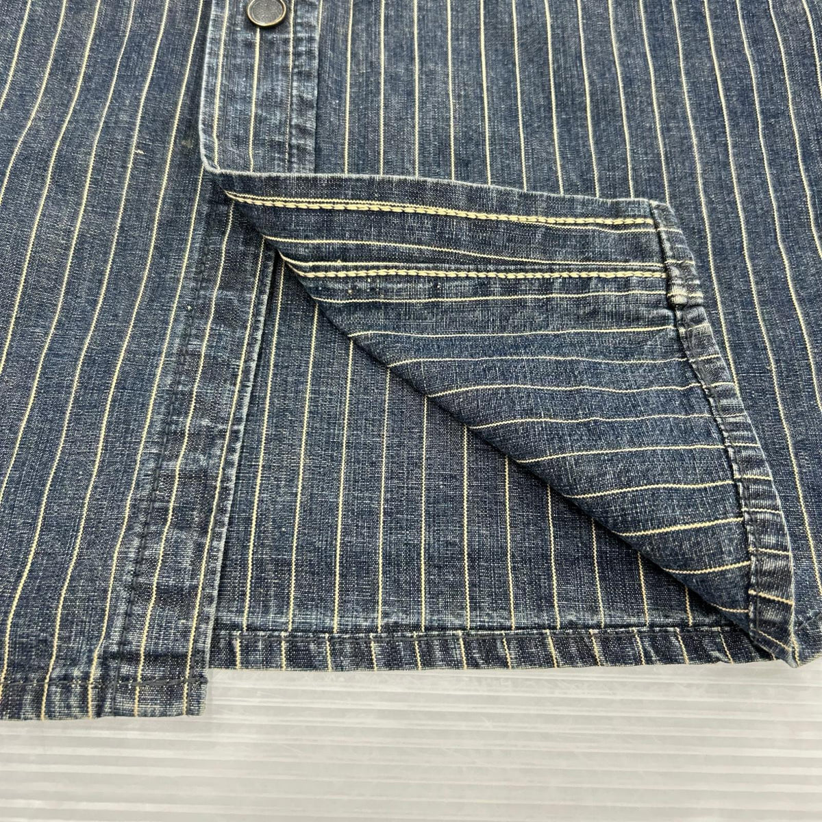 長袖シャツ UES WEAR WELL ｽﾄﾗｲﾌﾟｳｴｽﾀﾝｼｬﾂ ｲﾝﾃﾞｨｺﾞ (2) 2 ネイビー