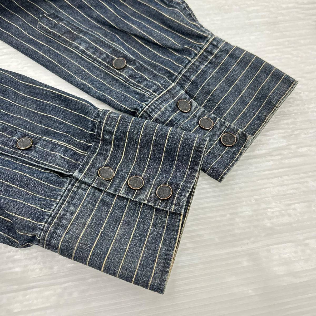 長袖シャツ UES WEAR WELL ｽﾄﾗｲﾌﾟｳｴｽﾀﾝｼｬﾂ ｲﾝﾃﾞｨｺﾞ (2) 2 ネイビー