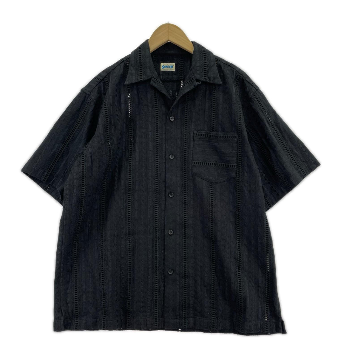 半袖シャツ ﾚｰﾖﾝ混 ﾒｯｼｭ 黒 (S) ブラック