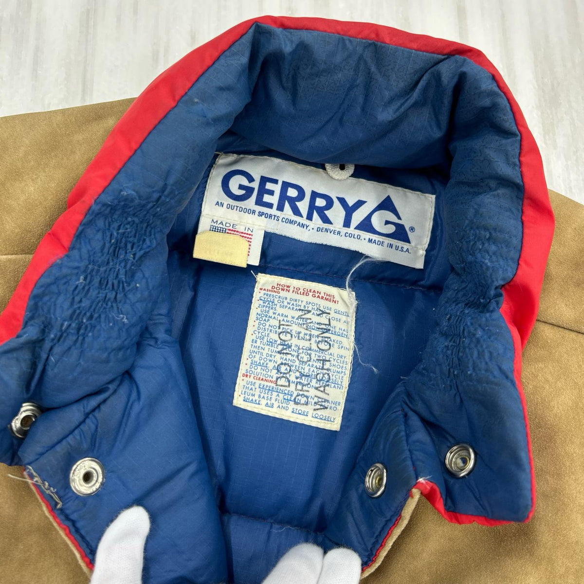 ダウンベスト 70s頃 GERRY USA製 レザーヨーク＆ポケット ダウンベスト(L) L