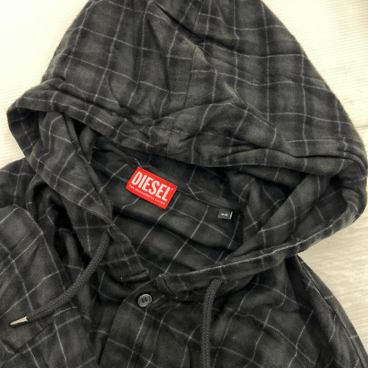 長袖シャツ DIESEL ﾌﾗﾝﾈﾙﾁｪｯｸﾌｰﾃﾞｨｼｬﾂ A16214 黒 (48) 48