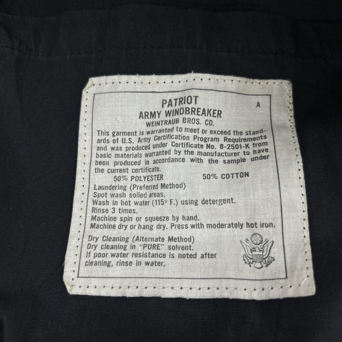 ミリタリージャケット U.S.NAVY PATRIOT ARMY WINDBREAKER 黒 (44S) ブラック