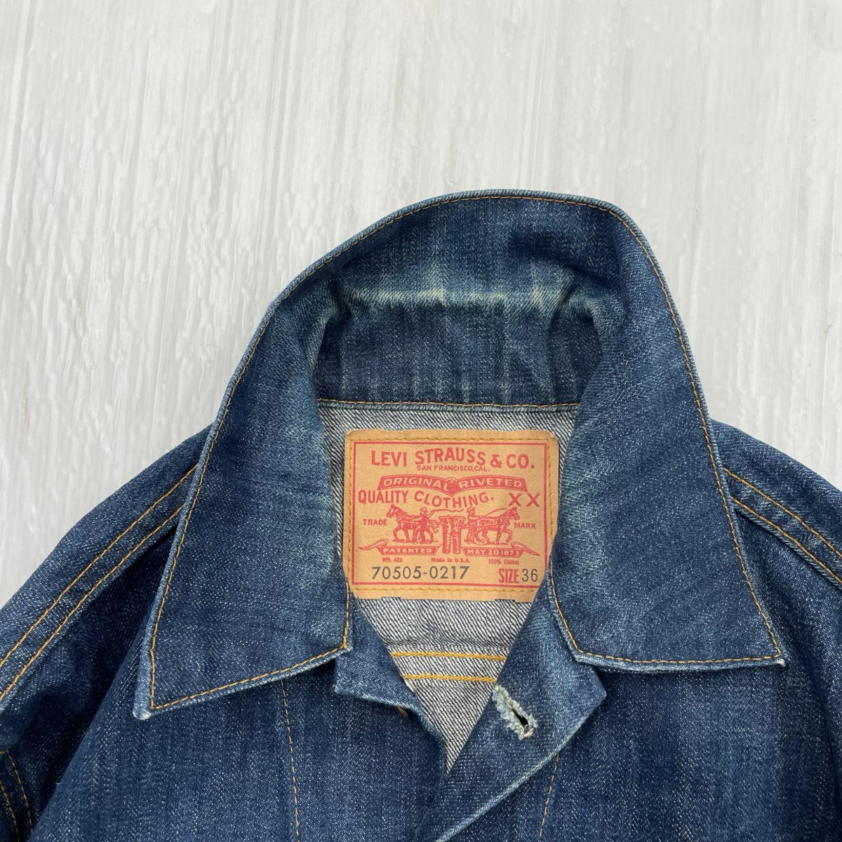 デニムジャケット 00s 70505-0217 刻印555 ﾚｲﾝﾎﾞｰｽﾃｯﾁ 36 ネイビー