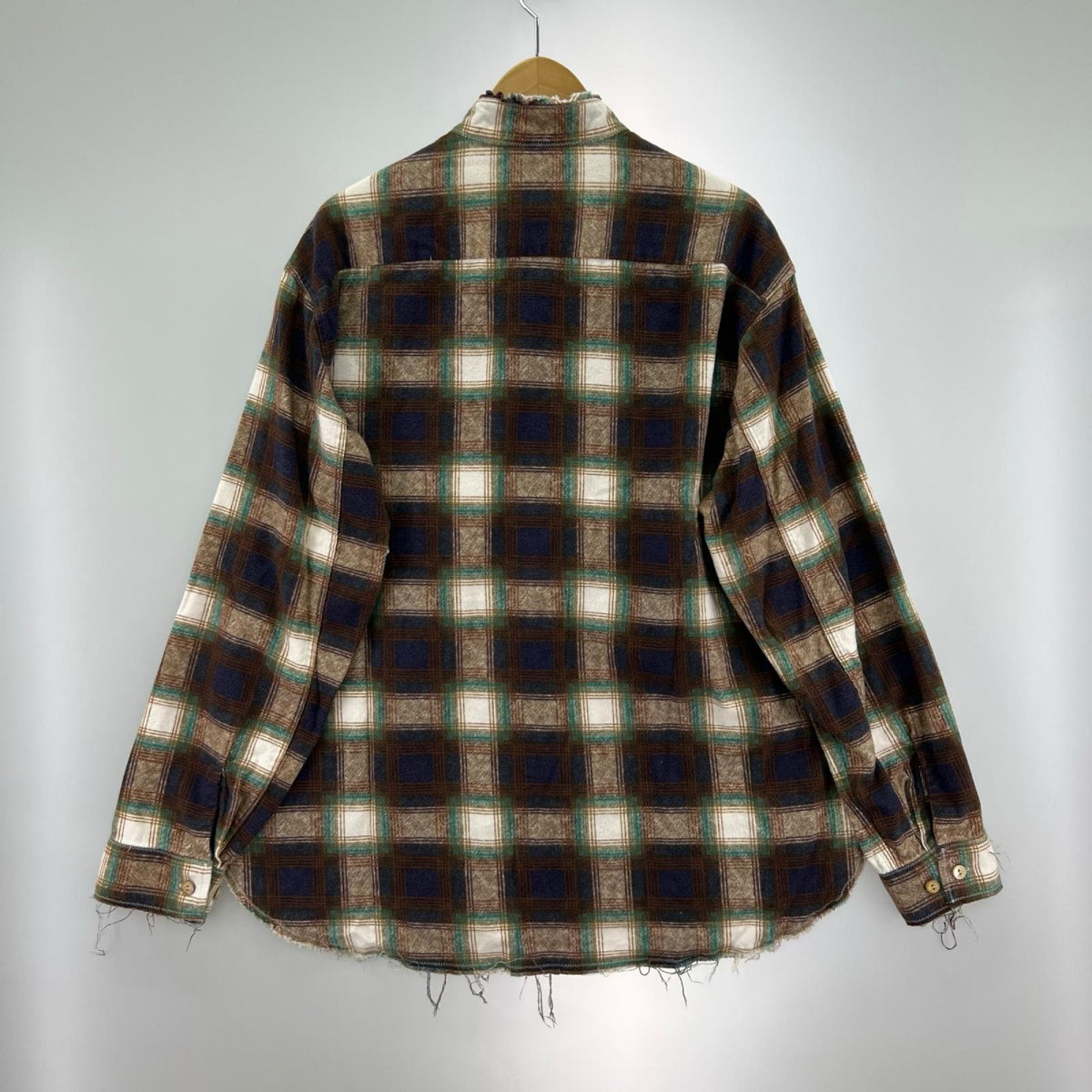 長袖シャツ cut off collar work GREEN CHECK 1