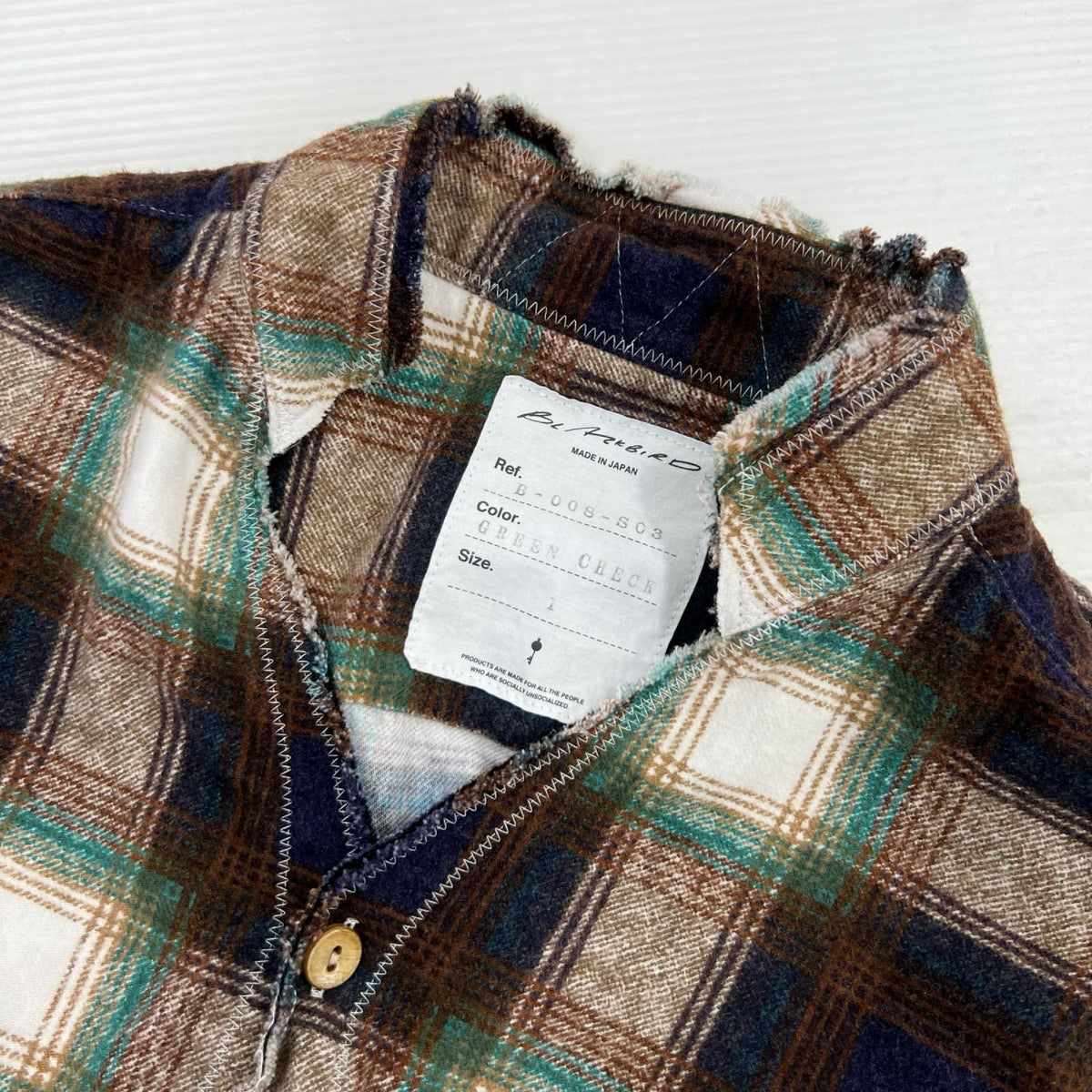 長袖シャツ cut off collar work GREEN CHECK 1