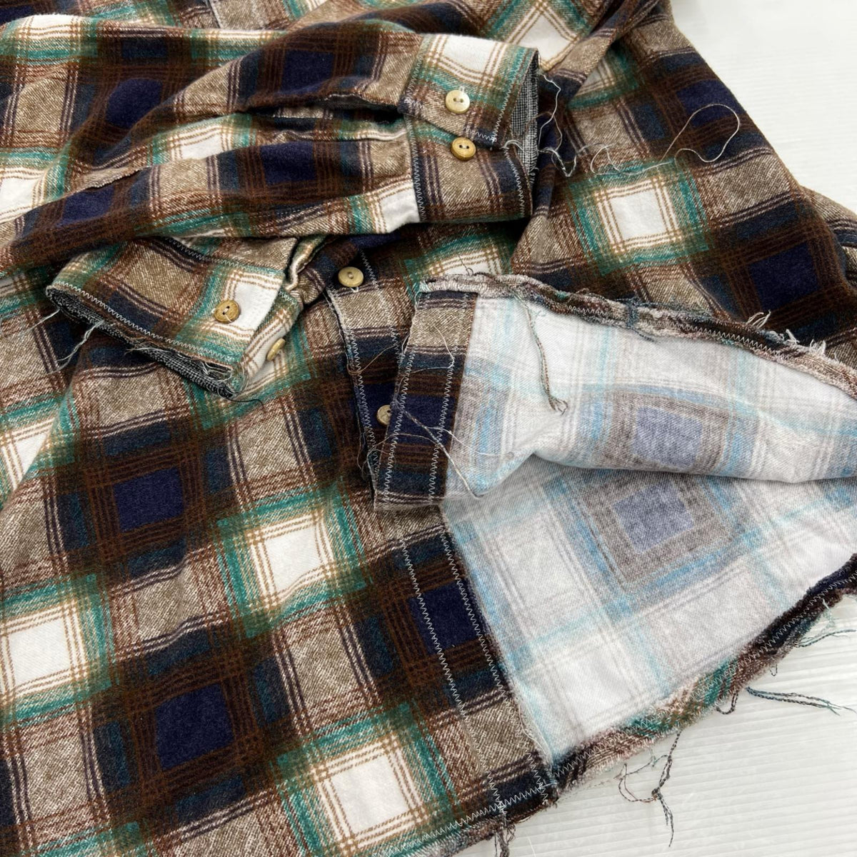 長袖シャツ cut off collar work GREEN CHECK 1