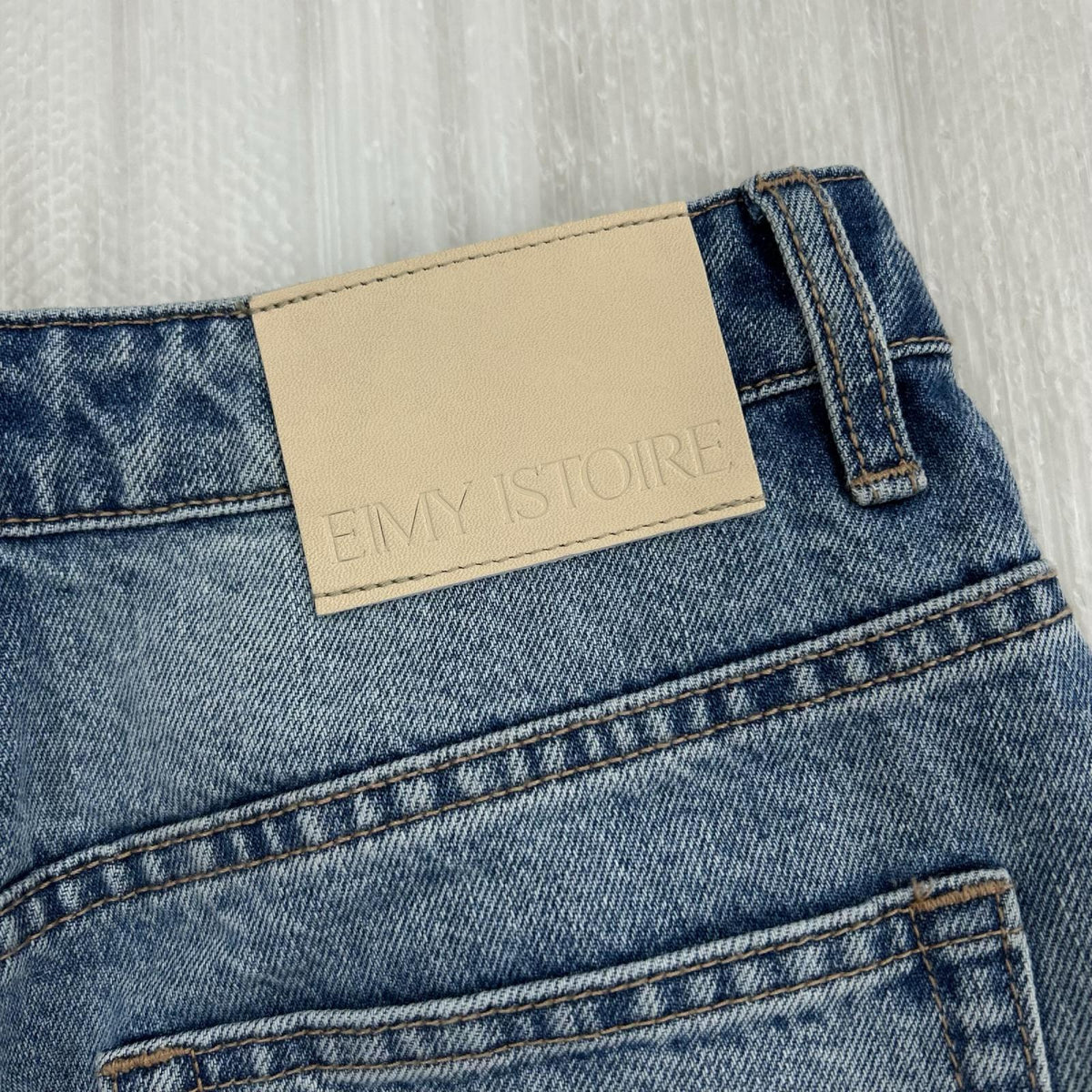 デニムパンツ EIMY ISTOIRE ﾃﾞｺﾗﾃｨﾌﾞﾜｲﾄﾞﾚｯｸﾞﾃﾞﾆﾑ W28 ブルー