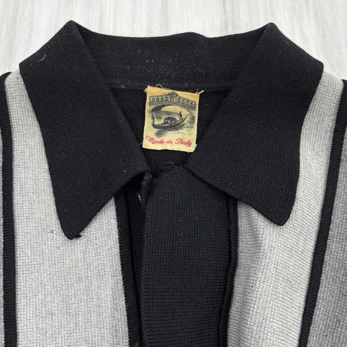ニット 60S ﾆｯﾄﾎﾟﾛ ｲﾀﾘｱ製 ｳｰﾙ BLK/GRY L