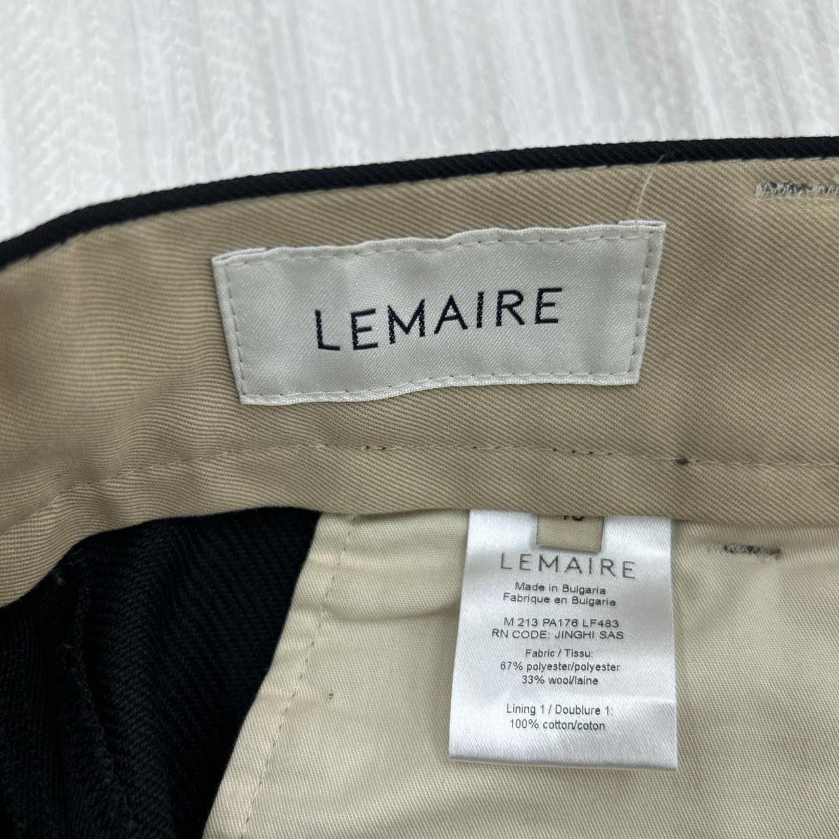 パンツ LEMAIRE STRAIGHT PANTS ｽﾄﾚｰﾄｽﾗｯｸｽ 48 ブラック