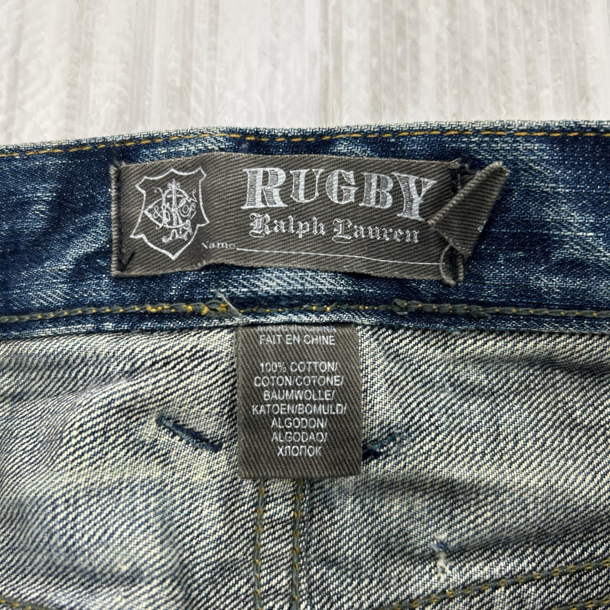 デニムパンツ RUGBY 月桂樹ﾎﾞﾀﾝ/加工ﾃﾞﾆﾑ ブルー