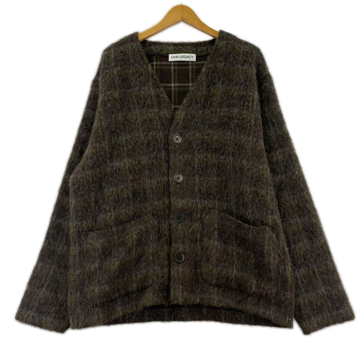 カーディガン CARDIGAN Dorf Check Hairy Wool 46 ブラウン