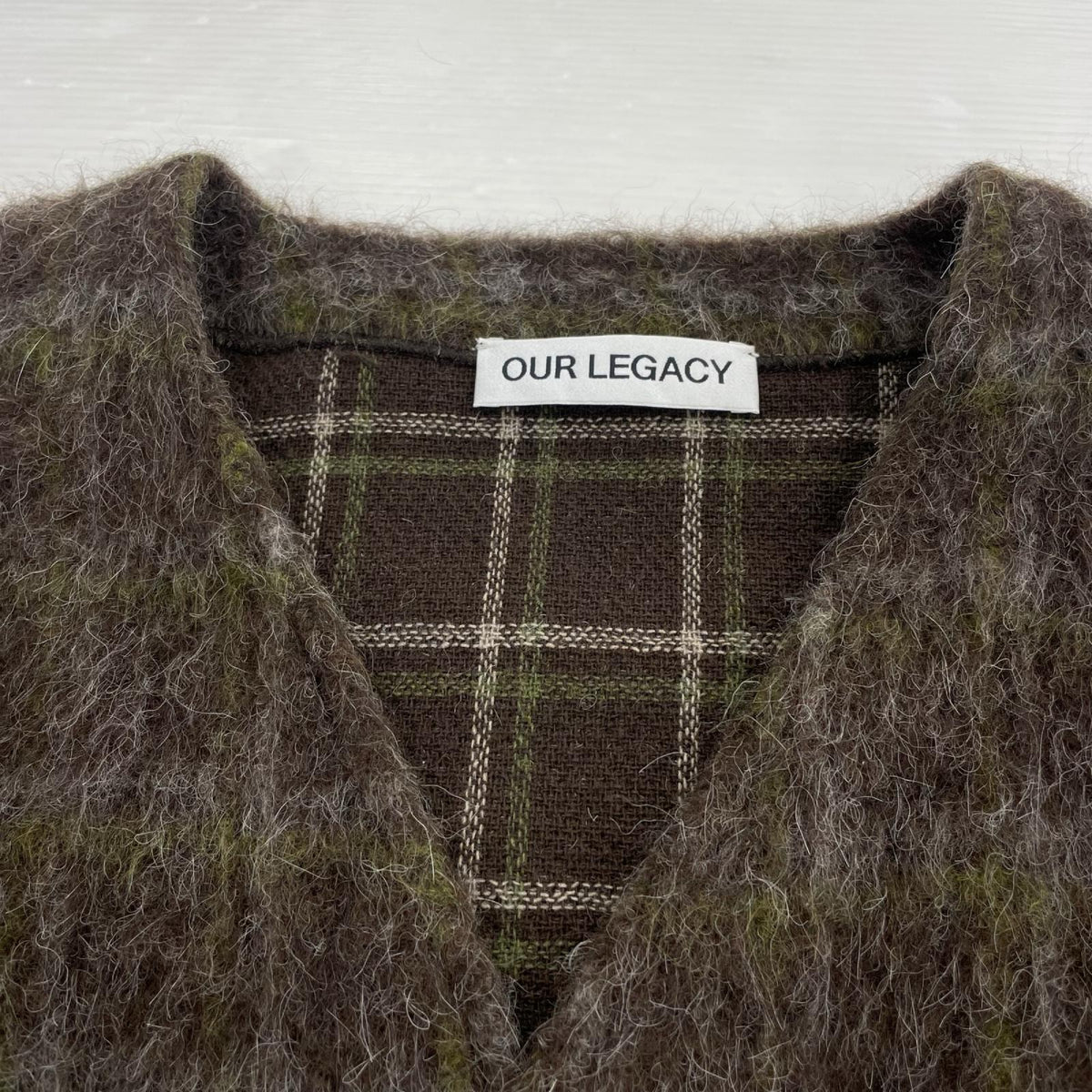 カーディガン CARDIGAN Dorf Check Hairy Wool 46 ブラウン