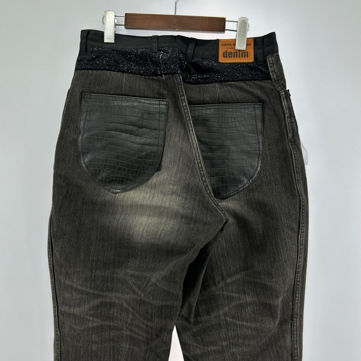 デニムパンツ denim 14AW ｽﾊﾟﾝｺｰﾙ ﾚｻﾞｰ ｸﾛｺ型押し ﾊﾟｯﾁﾜｰｸ M ブラック