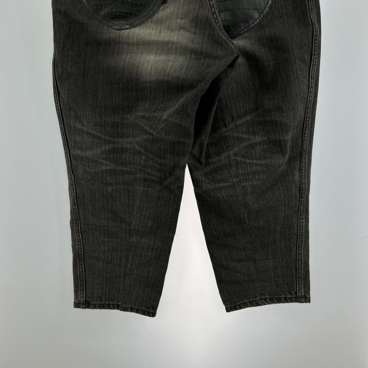デニムパンツ denim 14AW ｽﾊﾟﾝｺｰﾙ ﾚｻﾞｰ ｸﾛｺ型押し ﾊﾟｯﾁﾜｰｸ M ブラック
