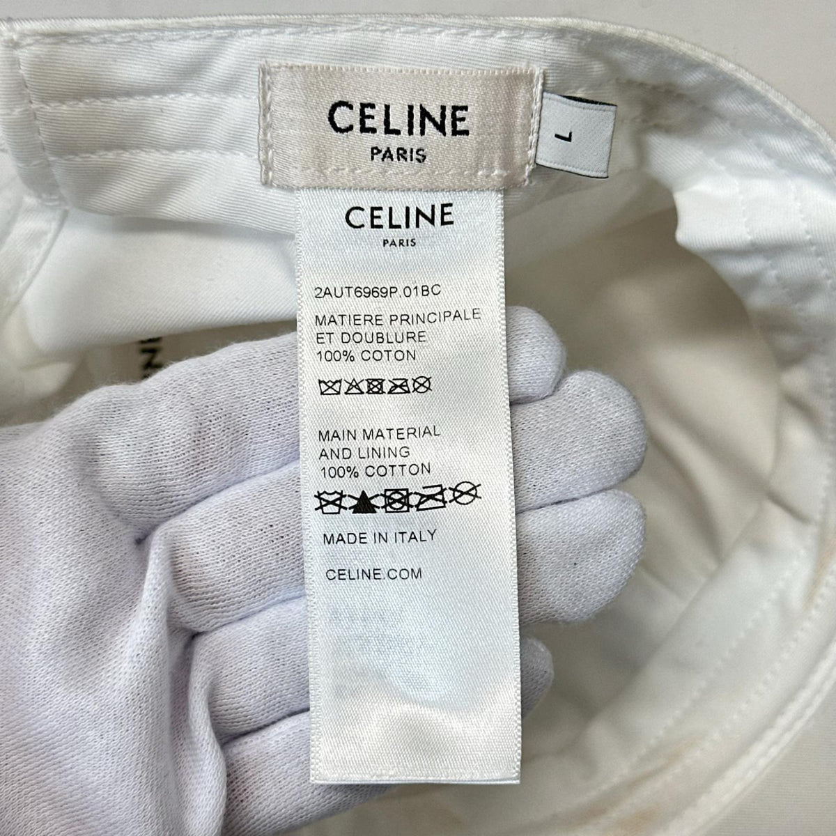 CELINE ホワイト ベースボールキャップ 白